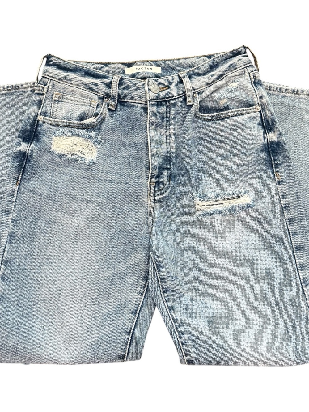 PacSun Mom Jeans High Waist Light Wash Distressed Denim Size 26